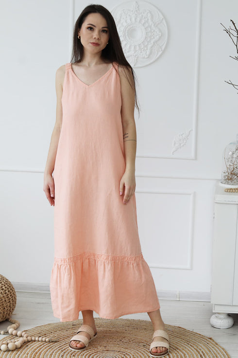 Image 2 of Summer linen dress with a V-neckline and has no sleeves Sheila from Baltic Linen